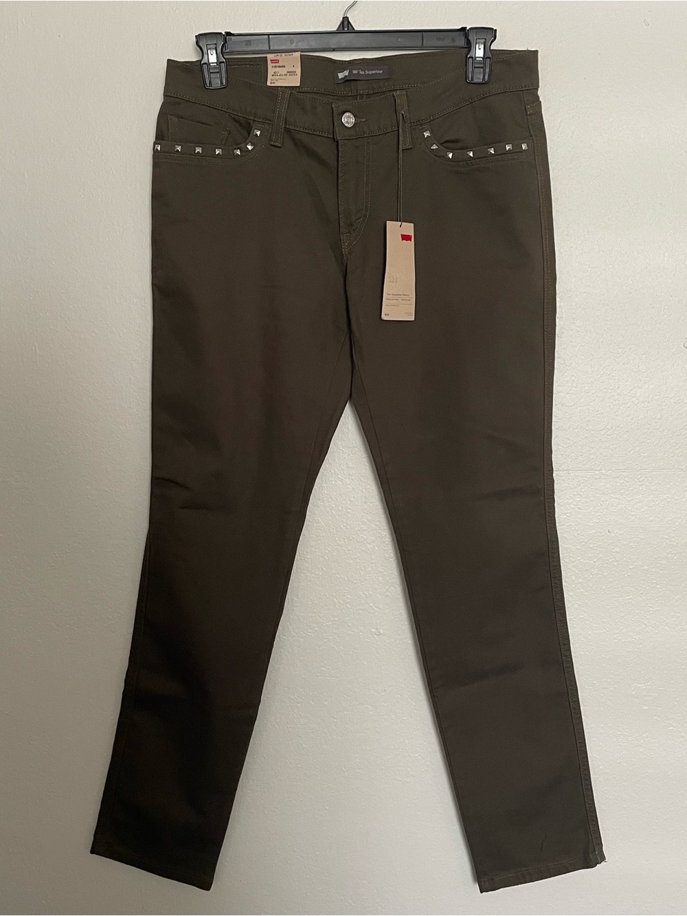 Levi's 524 Too Superlow Jeans Size 13M/31 Olive Green Ultra Low Skinny Jeans NEW